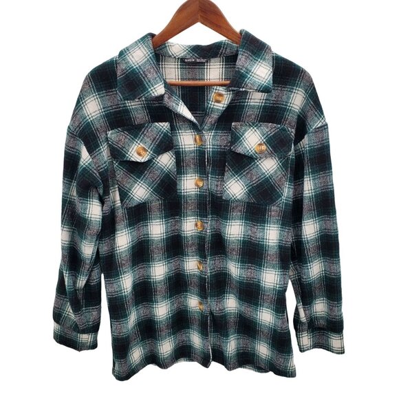 Womens XS Plaid Flannel Shirt Green Black Button Up Grunge Long Sleeve Soft - Picture 2 of 13